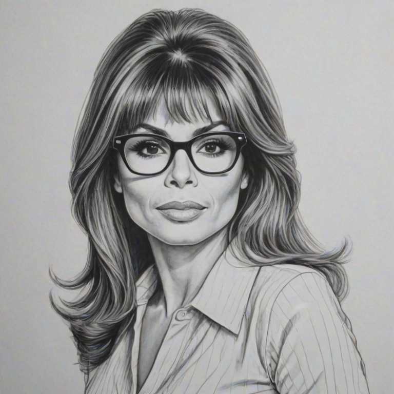 Dazzling Paula Abdul, pencil sketch, portrait of Wonderful woman 1966s in glasses, hair style beatnik, outline, clear lines, fine lines, 8k