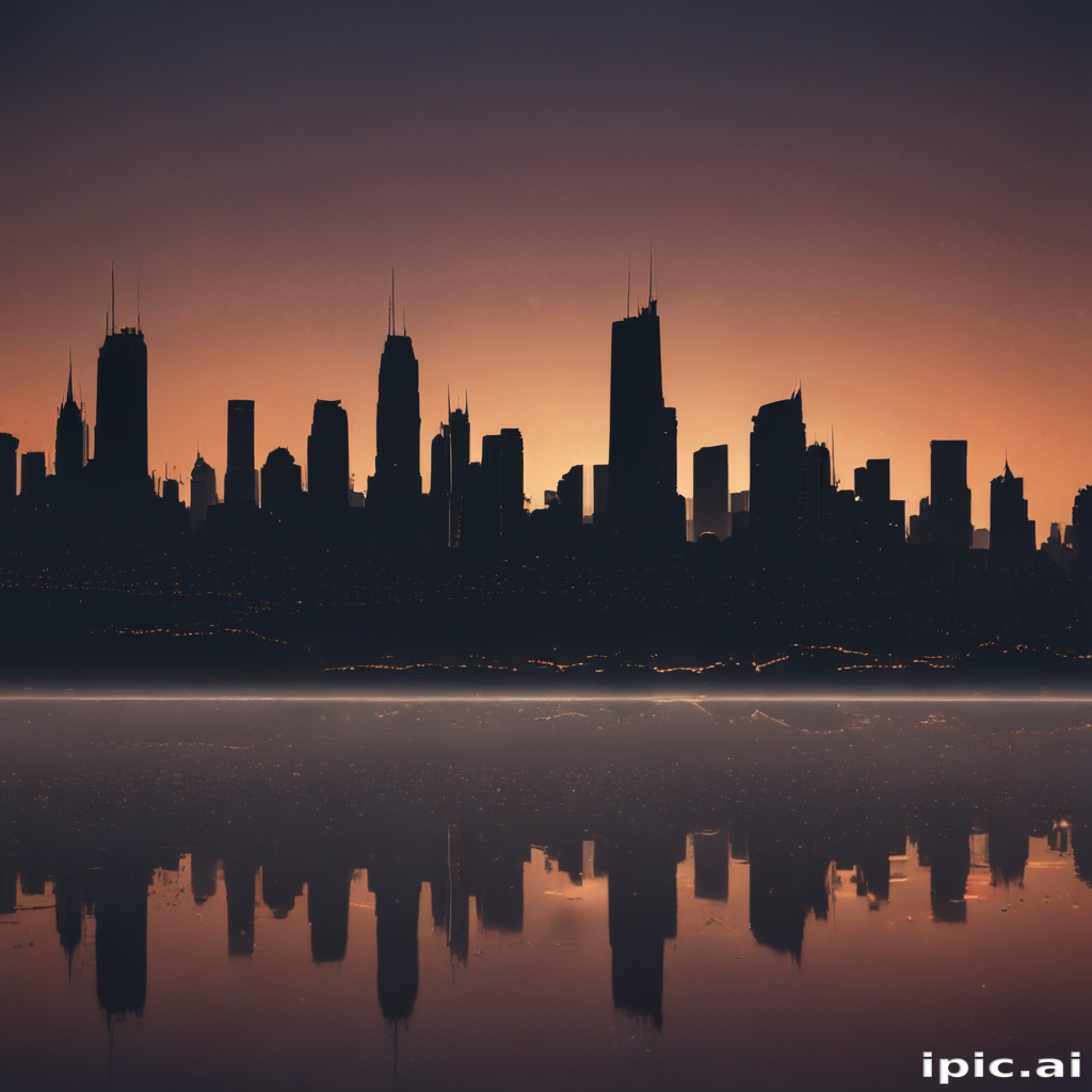 Stunning City Skyline at Dusk Reflecting on Calm Water Surface
