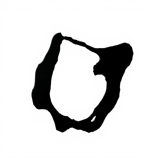 Generate an abstract black shape on a white background, capturing the image with a DSLR camera at 50mm, f/1.8 aperture, ISO 200, using a top-down view and natural lighting.