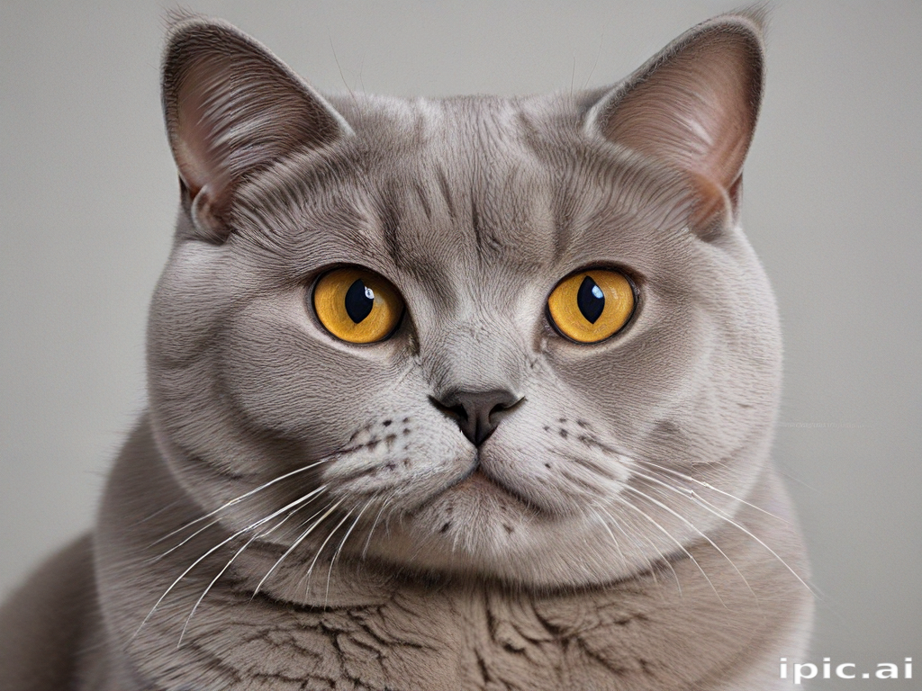 A Majestic Gray Cat with Striking Yellow Eyes Posing Elegantly.