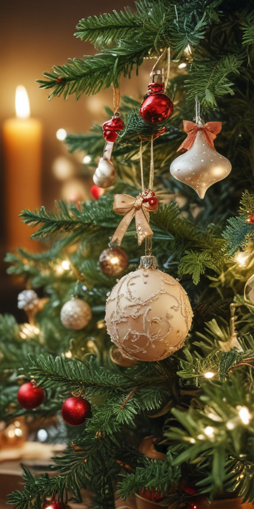 A Beautifully Decorated Christmas Tree with Elegant Ornaments and Warm ...
