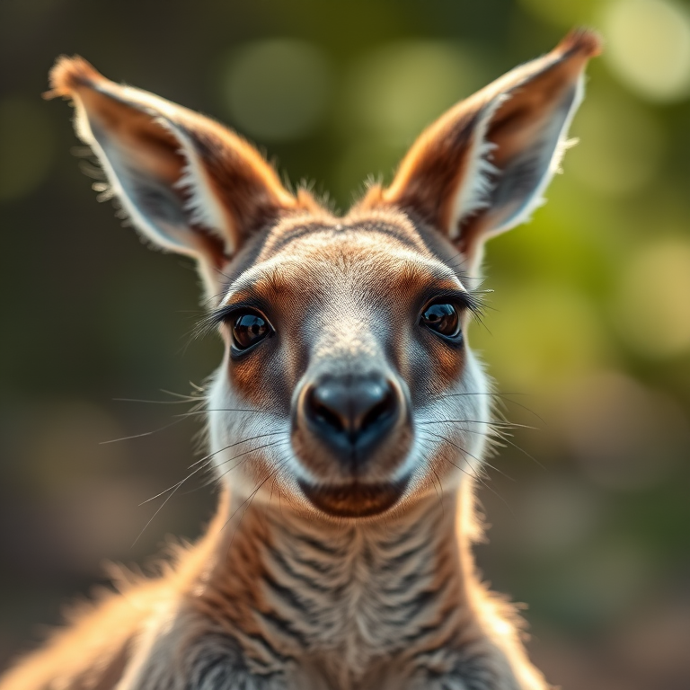 photograph of a kangaroo close-up, natural lighting, shallow depth of field, 85mm lens, f/2.8 aperture, ISO 200, soft bokeh background, taken with a DSLR camera