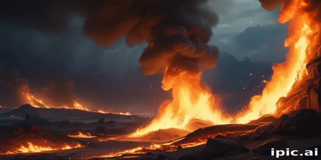 Majestic Eruption: A Fiery Landscape Ignited by Nature's Power and Fury