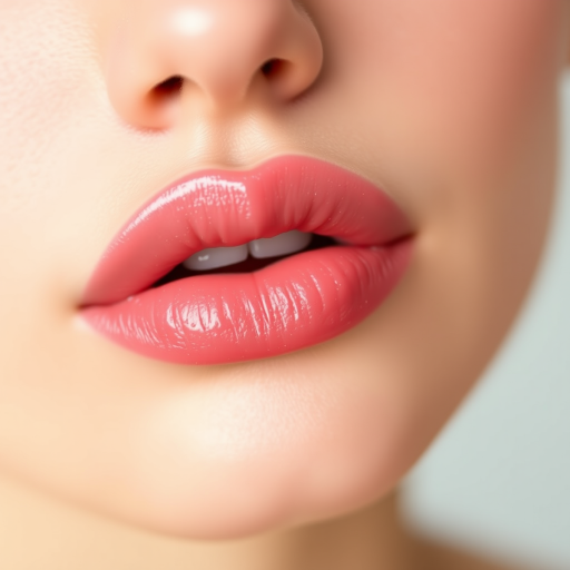 Delicate rose petal lips with a dewy finish, appearing soft and kissable, with a subtle pink hue that complements various skin tones