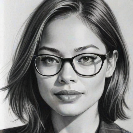 Delightful Kristin Kreuk, pencil sketch, portrait of Dazzling woman 1931s in glasses, hair style beatnik, outline, clear lines, fine lines, 8k
