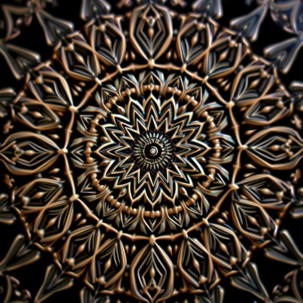 Create a detailed mandala design with intricate patterns and sharp lines, capturing the symmetry and complexity in a high-resolution format, using a DSLR camera with a 50mm lens, aperture set to f/1.8, ISO 100, and in macro mode for enhanced clarity.