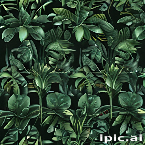 Lush Green Tropical Foliage Pattern with Diverse Leaves and Textures