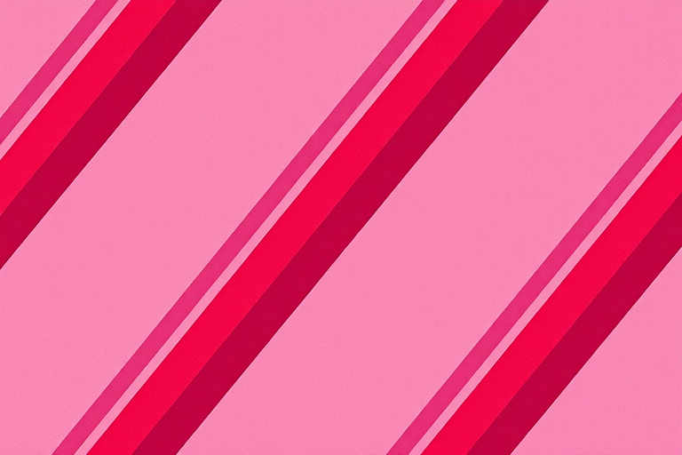 Create a vibrant abstract pattern featuring diagonal stripes in shades of red, pink, beige, and purple, captured with a Canon EOS R5, 50mm lens, f/8 aperture, ISO 100, at a 45-degree angle for a dynamic perspective and high color saturation.