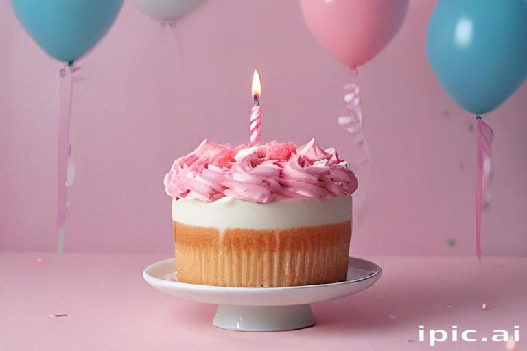 Delicious Birthday Cake with Pink Frosting and a Single Candle