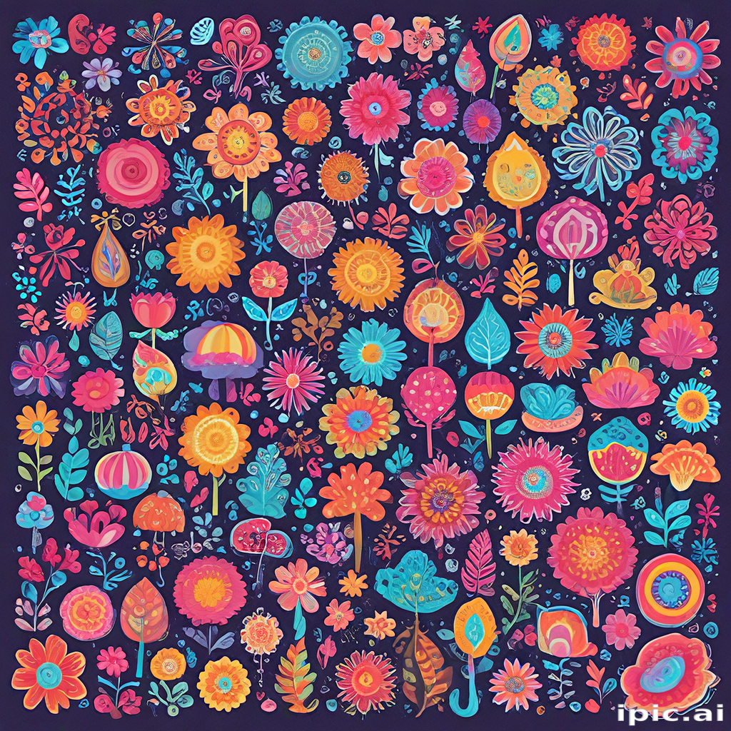 Vibrant Floral Pattern Featuring a Kaleidoscope of Colorful Flowers and ...