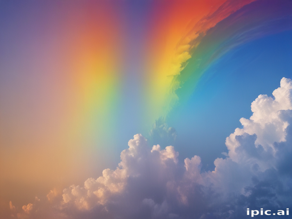 Vibrant Rainbow Arcing Through a Sky Filled with Fluffy Clouds