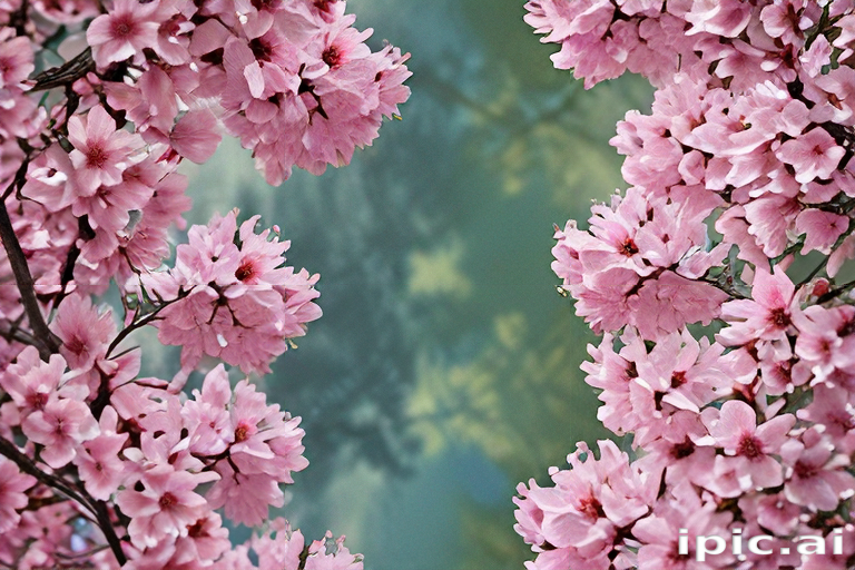A Serene Spring Scene Featuring Delicate Pink Cherry Blossoms Framing ...