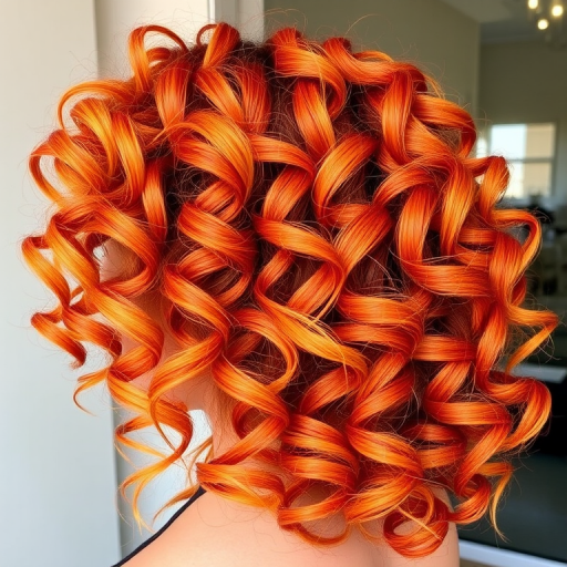 Radiant copper curls named "Autumn Aria" boast a rich, multidimensional blend of warm orange and red tones, styled in voluminous ringlets with golden highlights