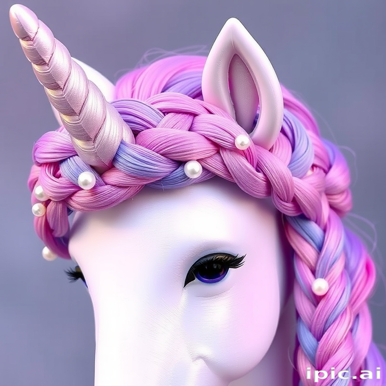 Mystical Unicorn Braided Crown displaying a mesmerizing blend of pastel pink purple and blue hues woven into an intricate braided crown adorned with shimmering pearl accents