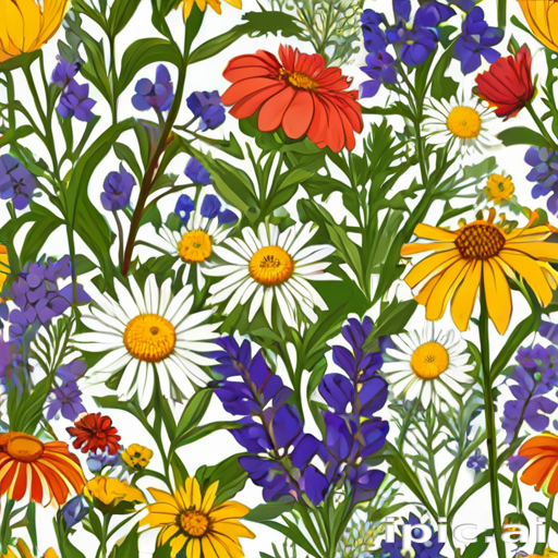 A Vibrant Floral Pattern Featuring a Variety of Colorful Wildflowers ...