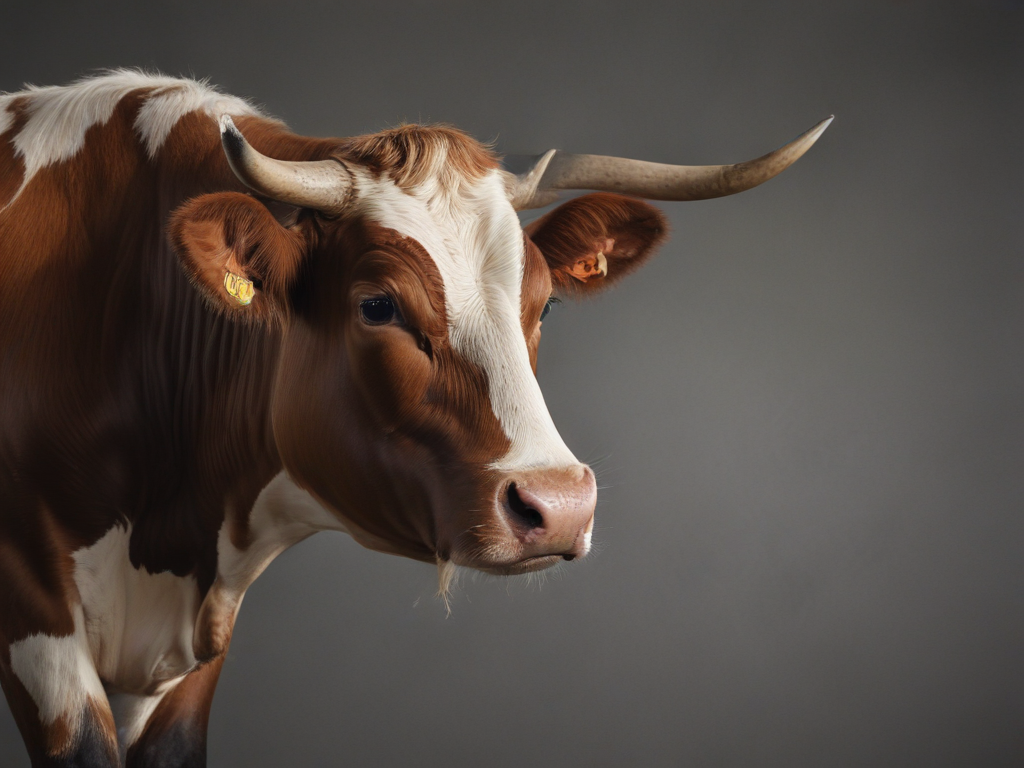 Majestic Brown and White Cow Posing Gracefully Against a Dark Background