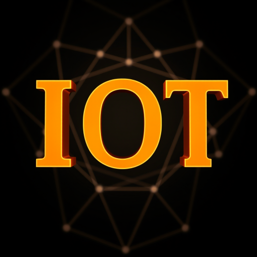 Create a high-resolution abstract digital art image featuring the letters "IOT" prominently displayed, with a background of interconnected geometric shapes and a dark gradient, captured with a Canon EOS R5 camera, 50mm lens, f/1.8 aperture, ISO 100, and a soft-focused depth effect for enhanced quality.