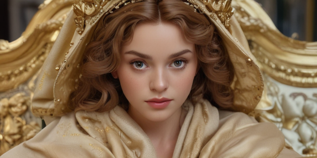 A Regal Portrait of a Young Woman Adorned in Golden Elegance