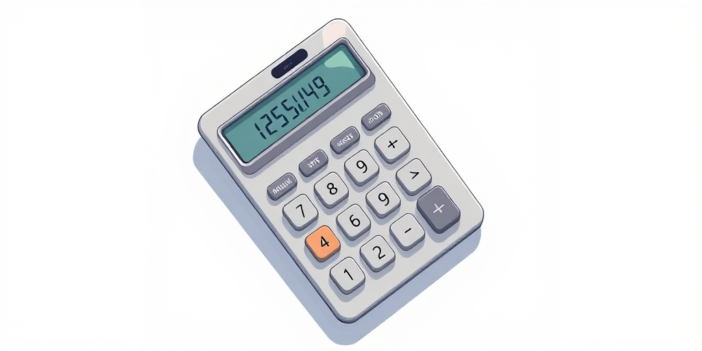 Create an illustration of a calculator with a sleek design, high-resolution, focus on button details, top-down view, digital art style, using a full-frame camera setting, aperture f/4, ISO 100, and natural lighting for clarity.