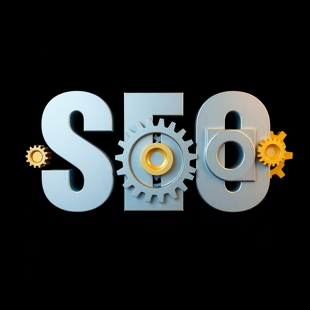 Create an image of the letters "SEO" filled with colorful gears in blue, yellow, and silver, with a high-resolution DSLR camera set to f/2.8, 50mm lens, ISO 100, and soft diffused lighting for a professional look.
