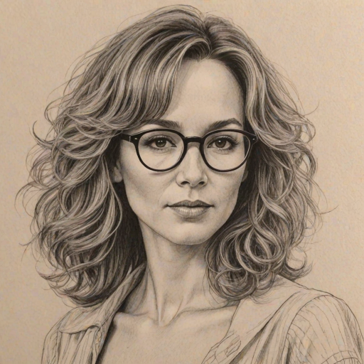 Sublime Jennifer Grey, pencil sketch, portrait of Bewitching woman 1975s in glasses, hair style beatnik, outline, clear lines, fine lines, 8k