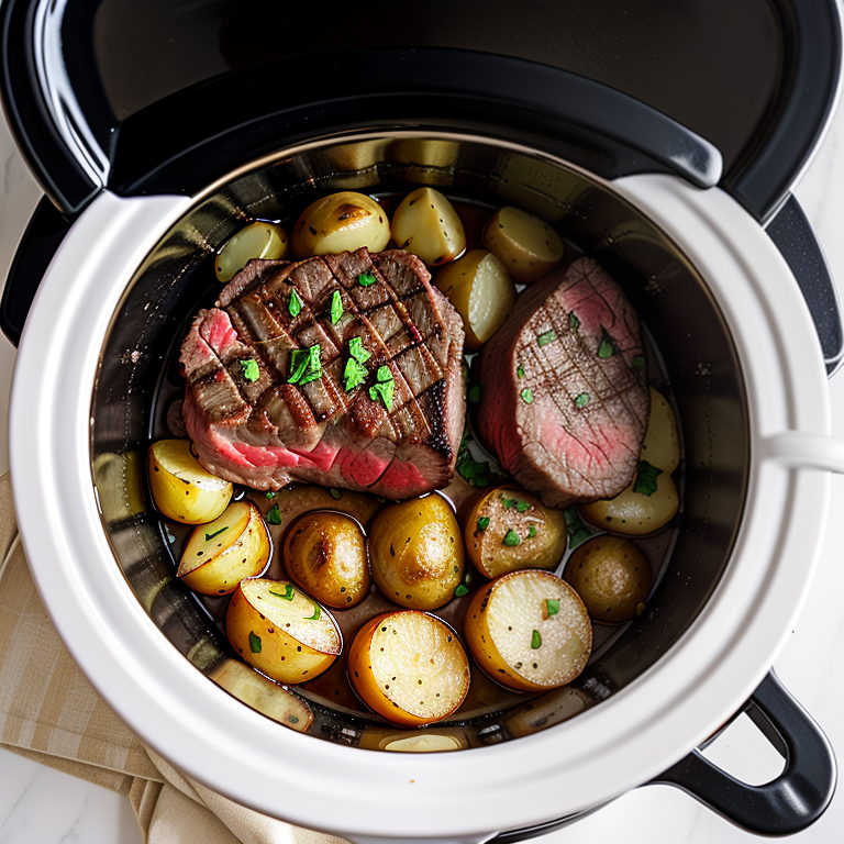 steak and potatoes in crockpot