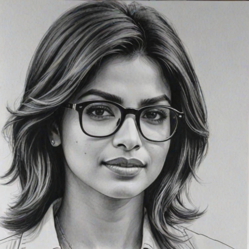 Wonderful Priyanka Chopra, pencil sketch, portrait of Wonderful woman 1977s in glasses, hair style beatnik, outline, clear lines, fine lines, 8k