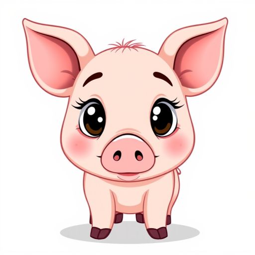 Create a high-resolution, cartoon-style illustration of a cute piglet with large eyes and freckles, set against a simple white background, using a DSLR camera with a 50mm lens, f/2.8 aperture, ISO 100, and soft natural lighting for enhanced detail and clarity.