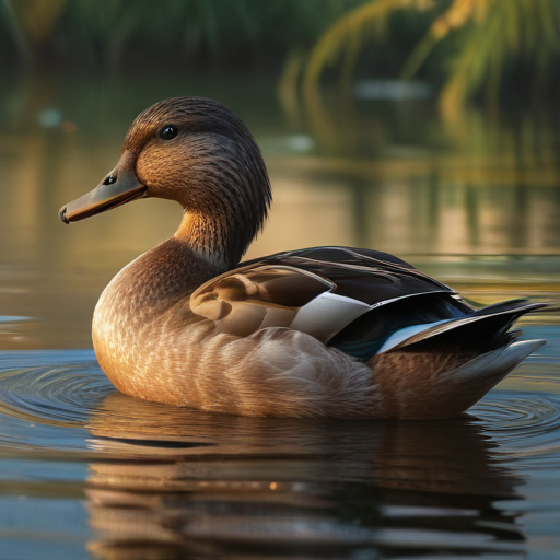 A Beautiful Duck Swimming Gracefully in a Serene Pond Environment.