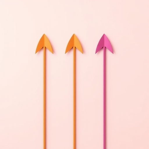 Create a minimalistic abstract image featuring three arrows in varying shades, with a soft pastel background, shot on a digital camera, 35mm lens, f/4 aperture, 1/250 sec shutter speed, in a high-resolution, vibrant color style.