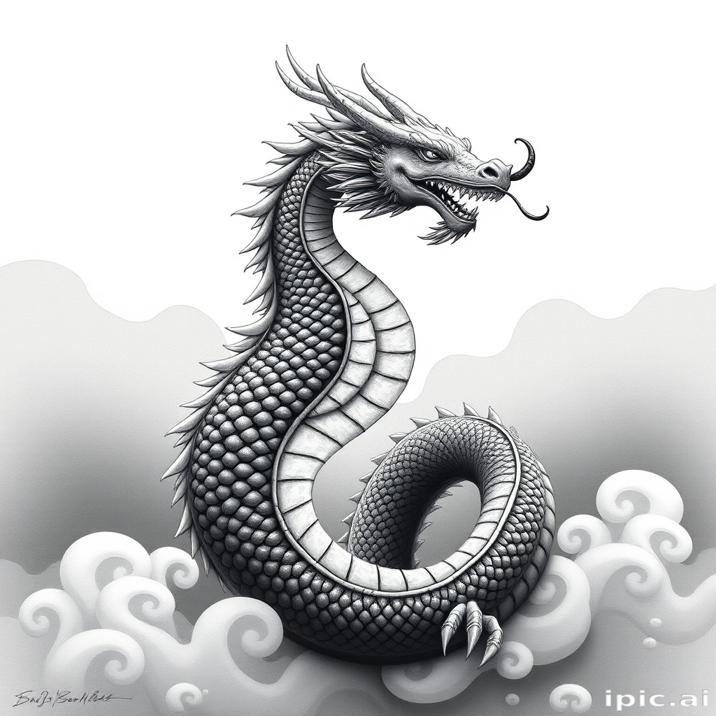 dragon black and white