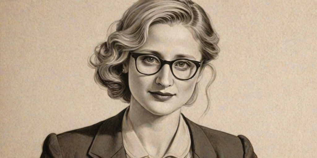 Fascinating Mamie Gummer, pencil sketch, portrait of Lovely woman 1922s in glasses, hair style beatnik, outline, clear lines, fine lines, 8k