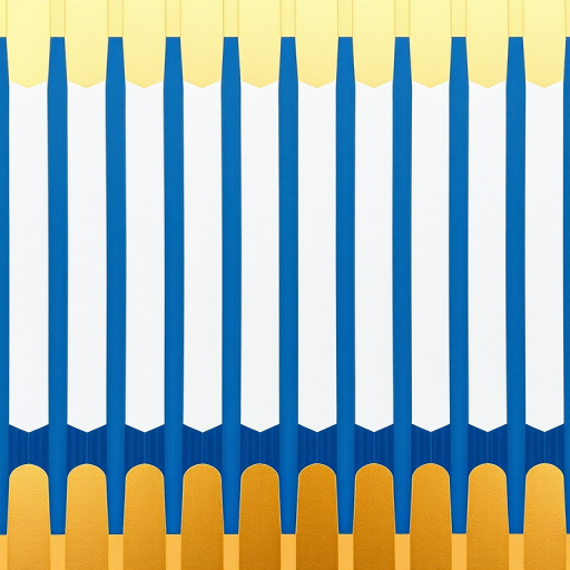 Generate an image of a patterned background with vertical stripes in blue, white, and gold, using a Canon EOS R5 camera set to f/2.8 aperture, 50mm lens, ISO 100, and soft natural lighting for enhanced detail and color vibrancy.