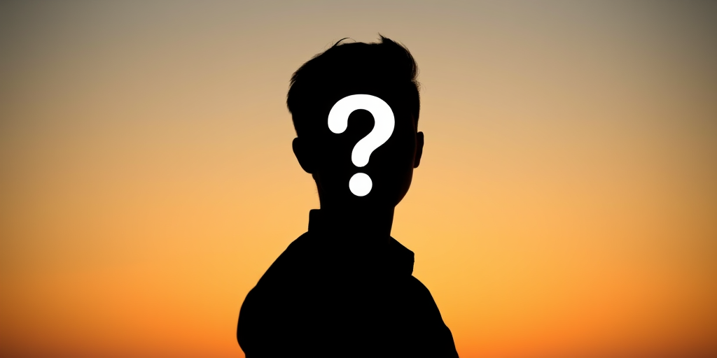 Create a high-resolution silhouette of a person with a question mark in the head area, using a DSLR camera with a 50mm lens, aperture set to f/1.8, ISO 100, and a soft focus background for enhanced clarity and depth.