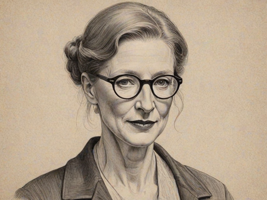 Graceful Frances Conroy, pencil sketch, portrait of Sublime woman 1923s in glasses, hair style beatnik, outline, clear lines, fine lines, 8k