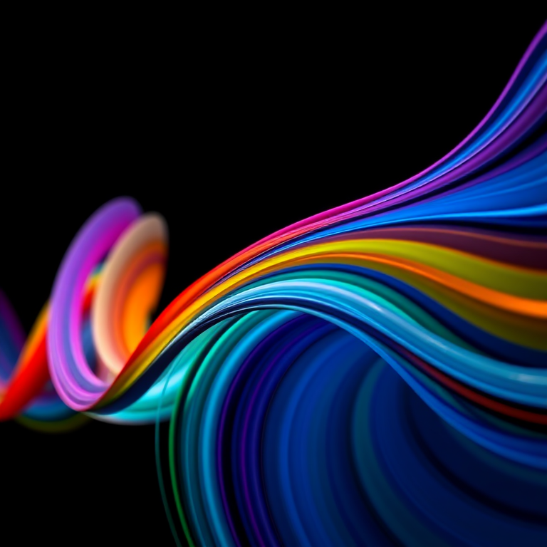colorful wave pattern on a black background, high-resolution, macro lens, aperture f/2.8, shutter speed 1/100s, ISO 100, portrait orientation, studio lighting