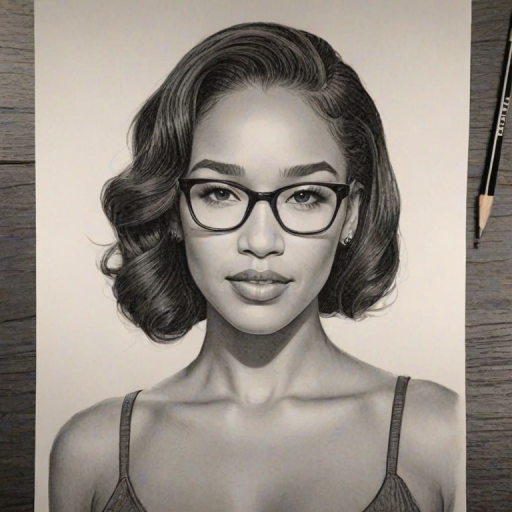 Dazzling Candice Patton, pencil sketch, portrait of Sublime woman 1955s in glasses, hair style beatnik, outline, clear lines, fine lines, 8k