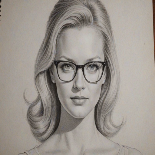 Wonderful A.J. Cook, pencil sketch, portrait of Gorgeous woman 1956s in glasses, hair style beatnik, outline, clear lines, fine lines, 8k
