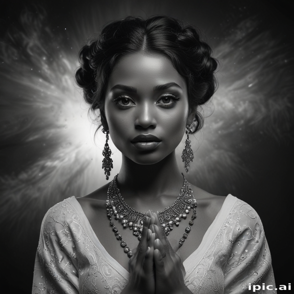 Graceful Portrait of a Woman in Traditional Attire with Praying Hands