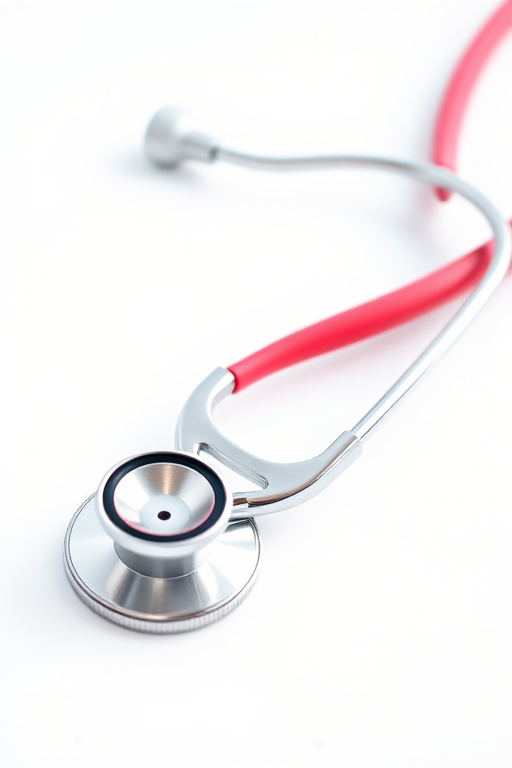design a modern stethoscope with vibrant colors on a clean white background macro photography f/2.8 1/125s ISO 100 50mm lens natural lighting