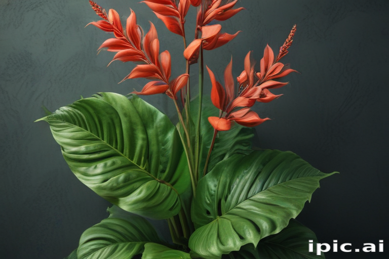 Vibrant Tropical Flowers and Lush Green Leaves Against a Dark Background