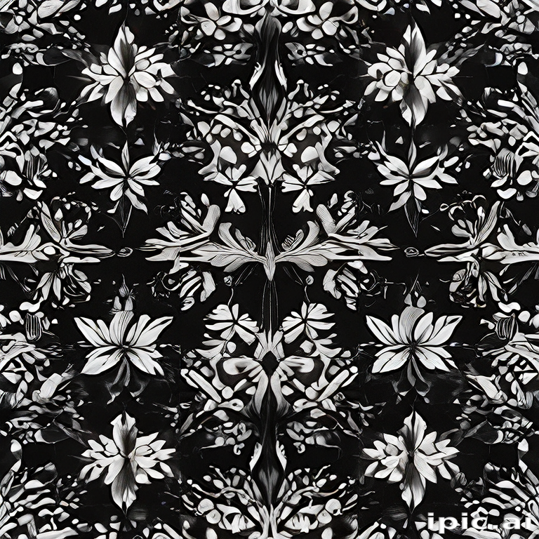 Black and White Floral Pattern with Intricate Symmetrical Design Elements