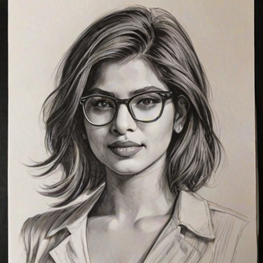 Fetching Priyanka Chopra, pencil sketch, portrait of Attractive woman 1921s in glasses, hair style beatnik, outline, clear lines, fine lines, 8k