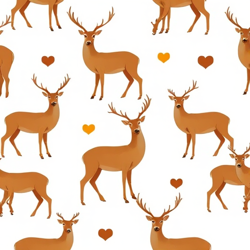 Regenerate a seamless pattern of stylized deer in varying poses, with a minimalist design and a monochromatic color palette of browns on a white background, using a Canon EOS R with a 50mm f/1.8 lens, shooting in high resolution, with soft natural lighting and a shallow depth of field to enhance details.