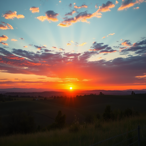 Generate a high-resolution image of a serene landscape during sunrise with vibrant colors, captured with a Canon EOS R5, 24mm lens, f/11 aperture, ISO 100, and a 1/60 sec shutter speed, using a wide-angle view to capture the full breadth of the scene.