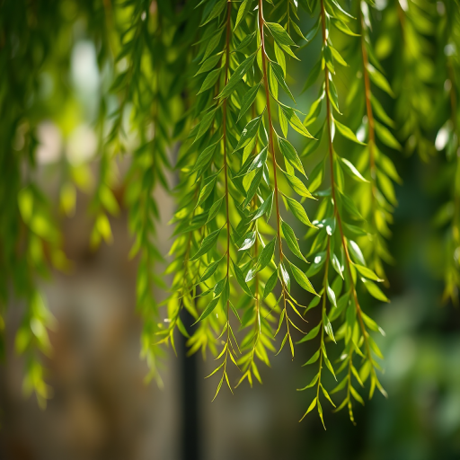 regenerate a lush green hanging foliage image with a shallow depth of field, ISO 100, f/2.8 aperture, 50mm lens, natural lighting and a macro camera view for enhanced detail and quality