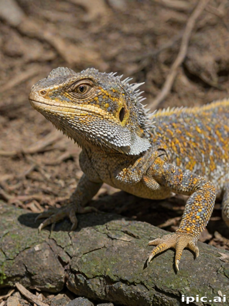 A Colorful Lizard Sunbathing on a Log in Its Natural Habitat