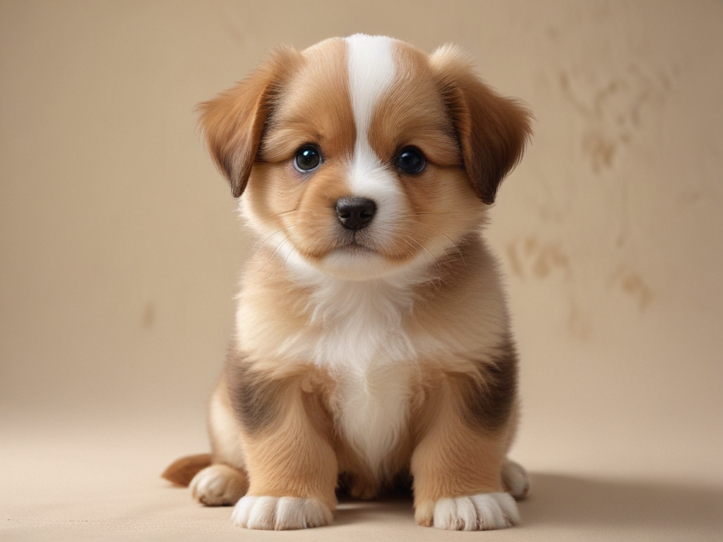A Cute and Adorable Puppy Sitting with Big Blue Eyes and Fluffy Fur