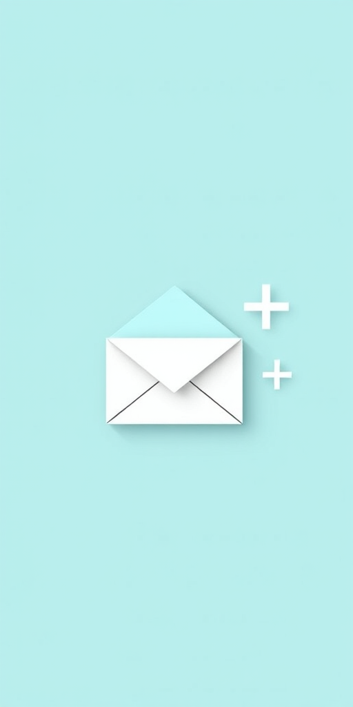 create a simplistic illustration of an envelope with a plus sign beside it, using a gradient background of light blue and green, captured with a DSLR camera at f/8 aperture, 1/100 shutter speed, and ISO 100, using a wide-angle lens for a clean, modern aesthetic.