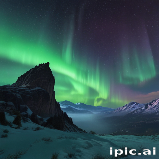 Majestic Northern Lights Dance Over Snow-Capped Mountains and Serene Valley
